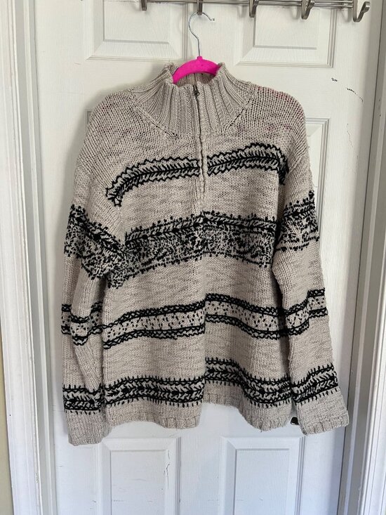 Sundance Other - Sundance Knit Quarter Zip Pullover Wool Blend Sweater Cream Black Mens Large